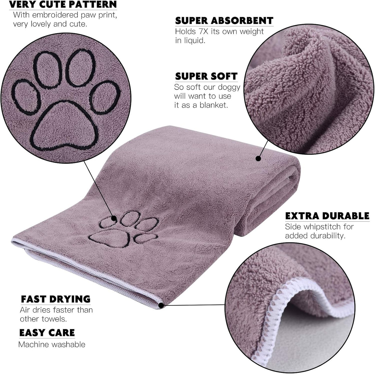 PawTovari CozyPaws™ Super-Absorbent Dog Drying Towels — Single & 2-Pack