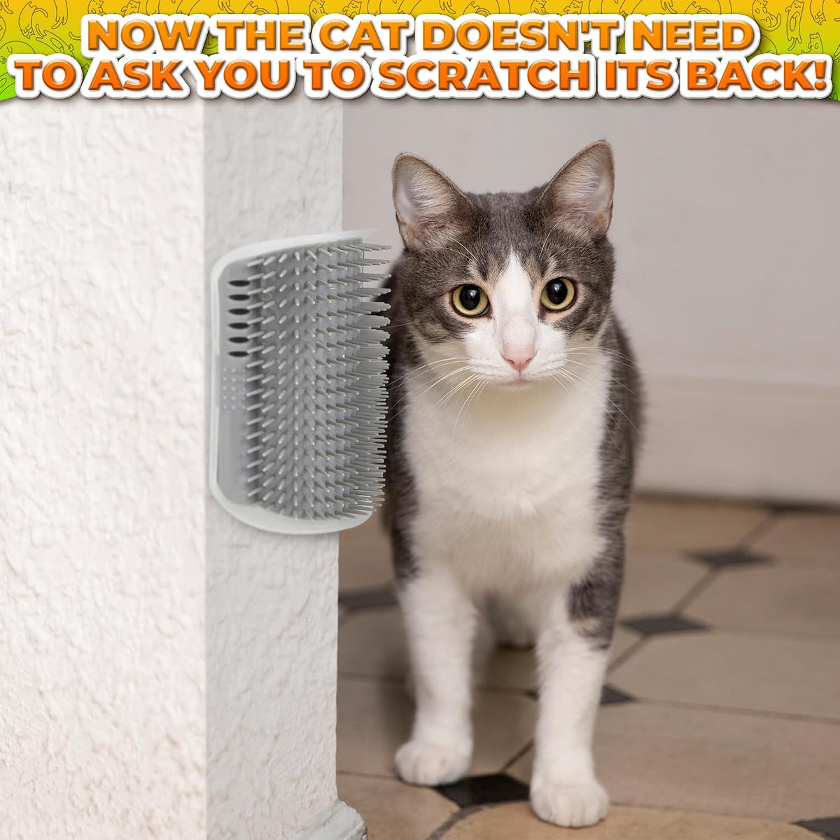 PawTovari PurrFresh™ Self-Grooming Cat Brush — Wall-Mounted Corner Scratcher