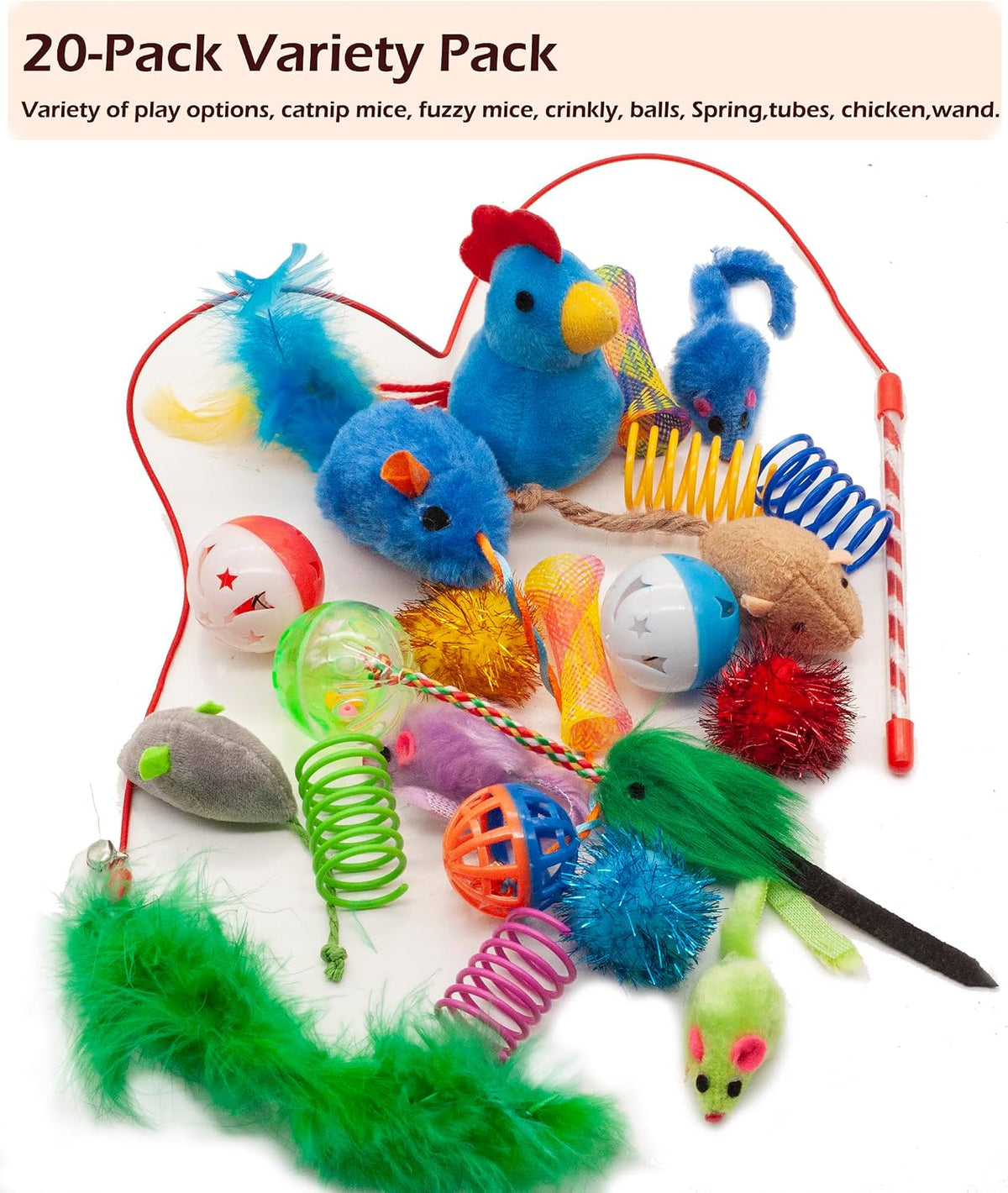 PawTovari PlayPaws 20-Piece Cat Toy Variety Pack