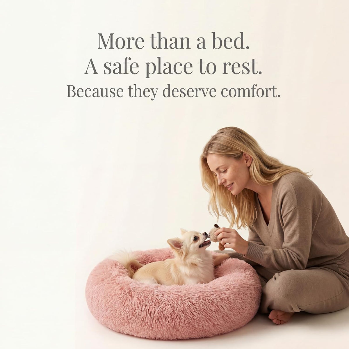 Small Dog Bed,Calming Donut Plush round Pet Bed