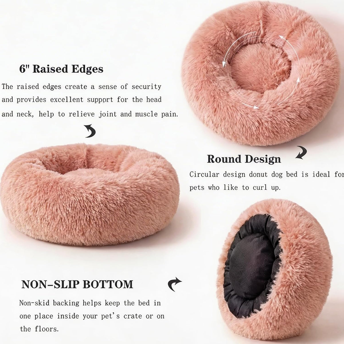 Small Dog Bed,Calming Donut Plush round Pet Bed