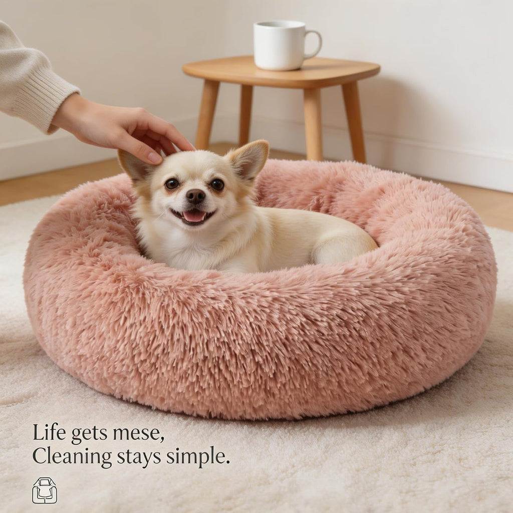 Small Dog Bed,Calming Donut Plush round Pet Bed