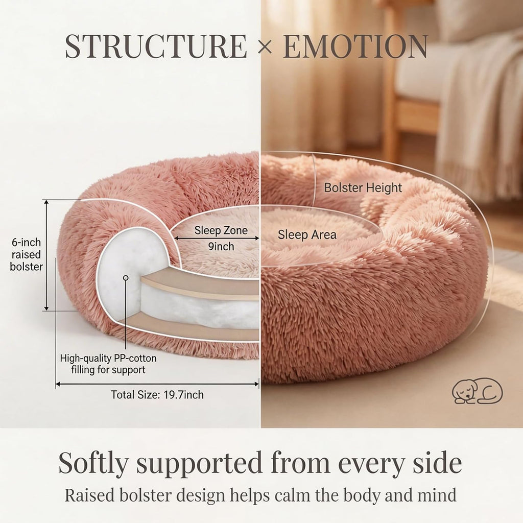 Small Dog Bed,Calming Donut Plush round Pet Bed