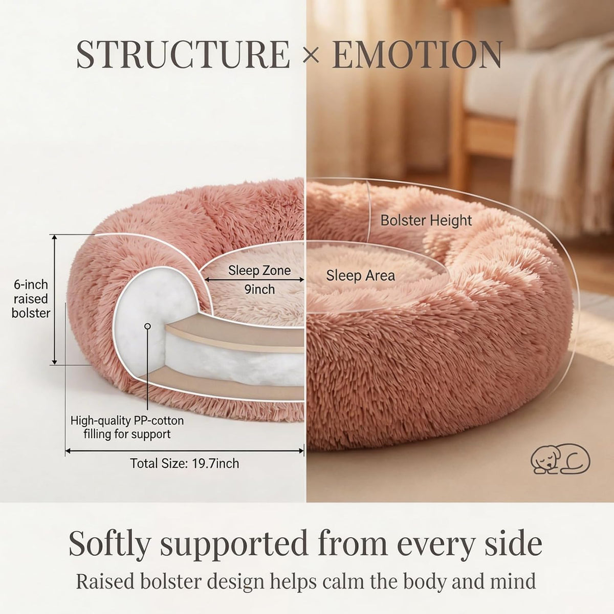 Small Dog Bed,Calming Donut Plush round Pet Bed
