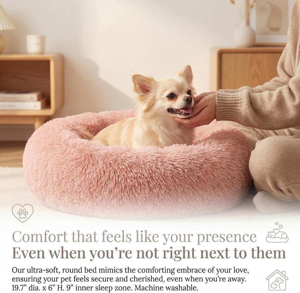 Small Dog Bed,Calming Donut Plush round Pet Bed
