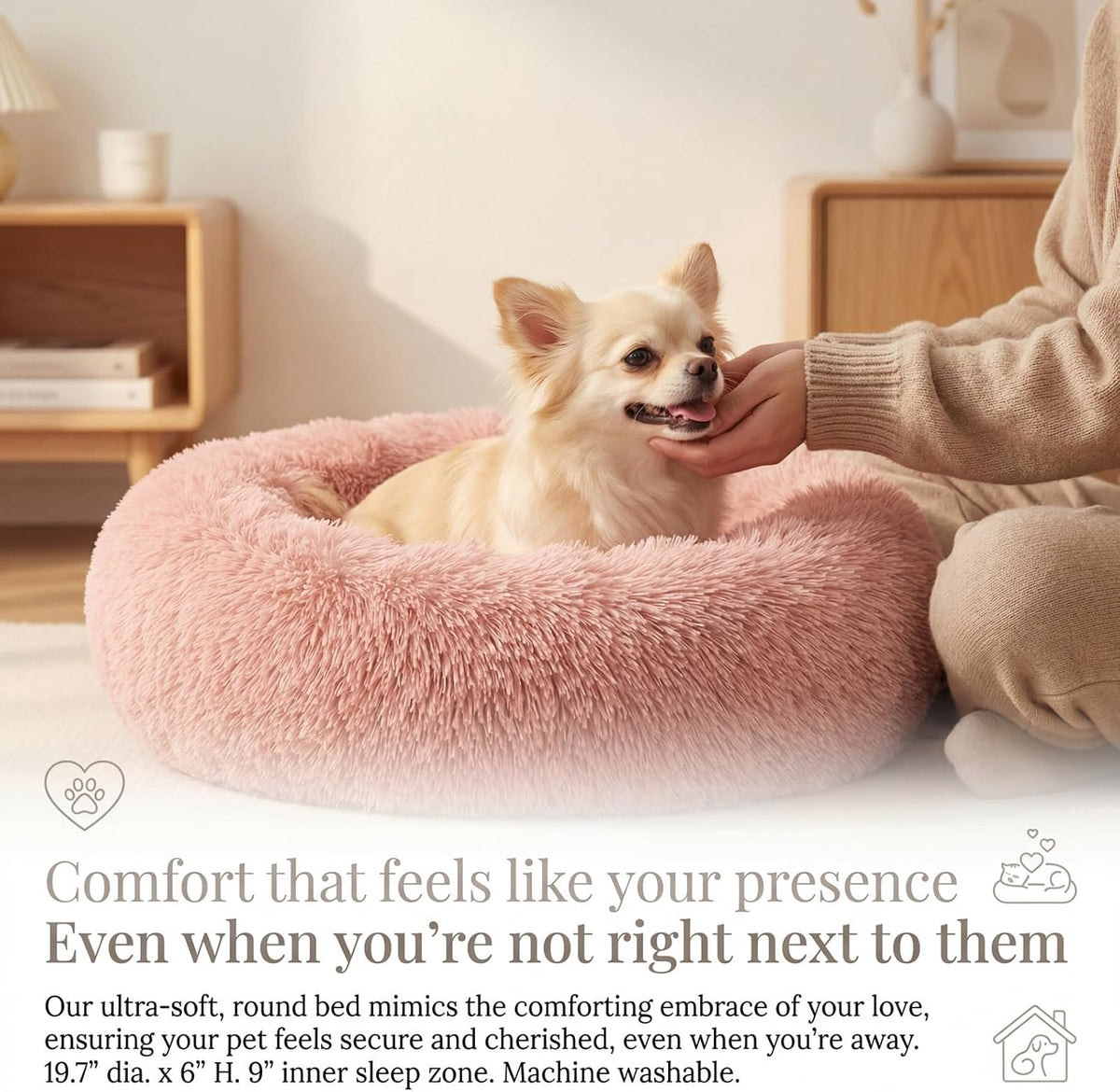 Small Dog Bed,Calming Donut Plush round Pet Bed