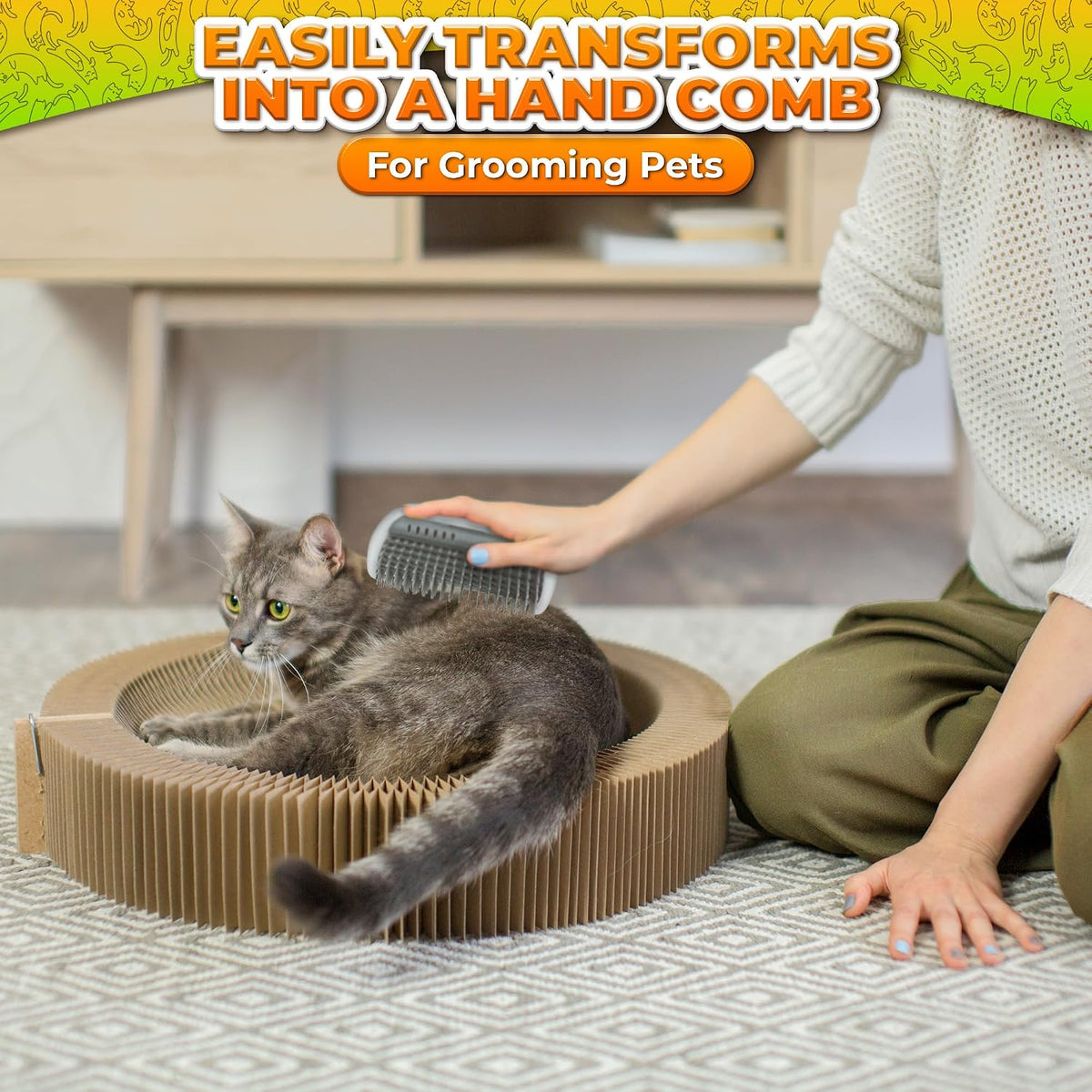 PawTovari PurrFresh™ Self-Grooming Cat Brush — Wall-Mounted Corner Scratcher