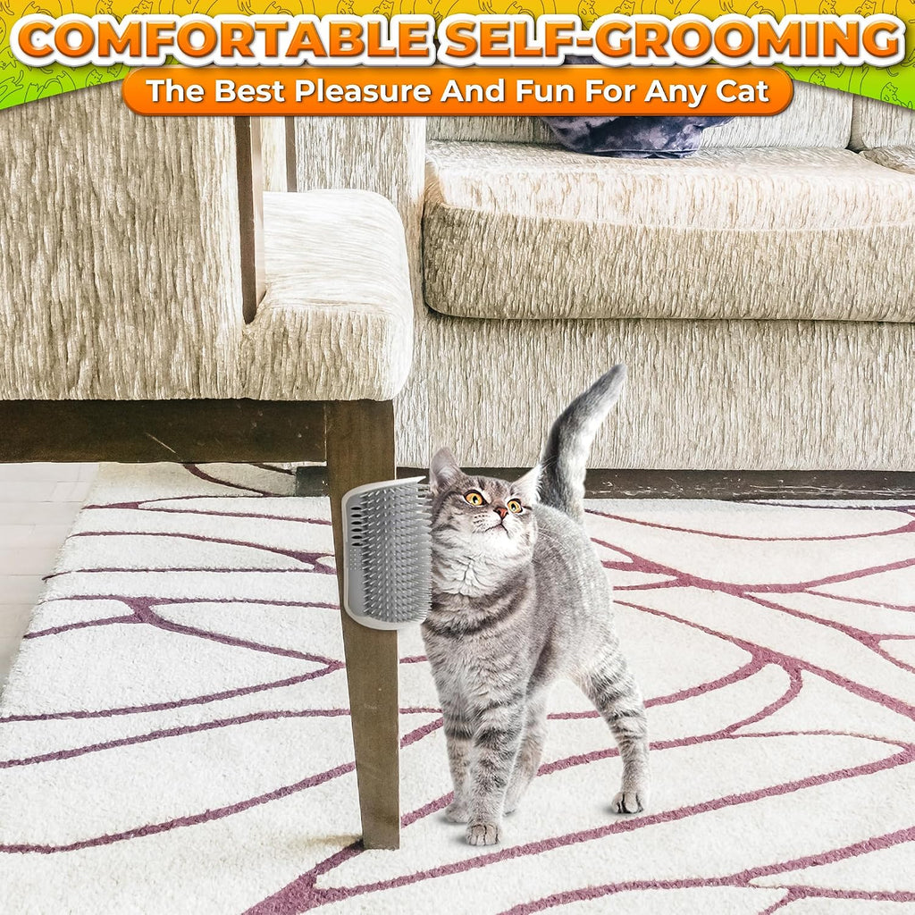 PawTovari PurrFresh™ Self-Grooming Cat Brush — Wall-Mounted Corner Scratcher