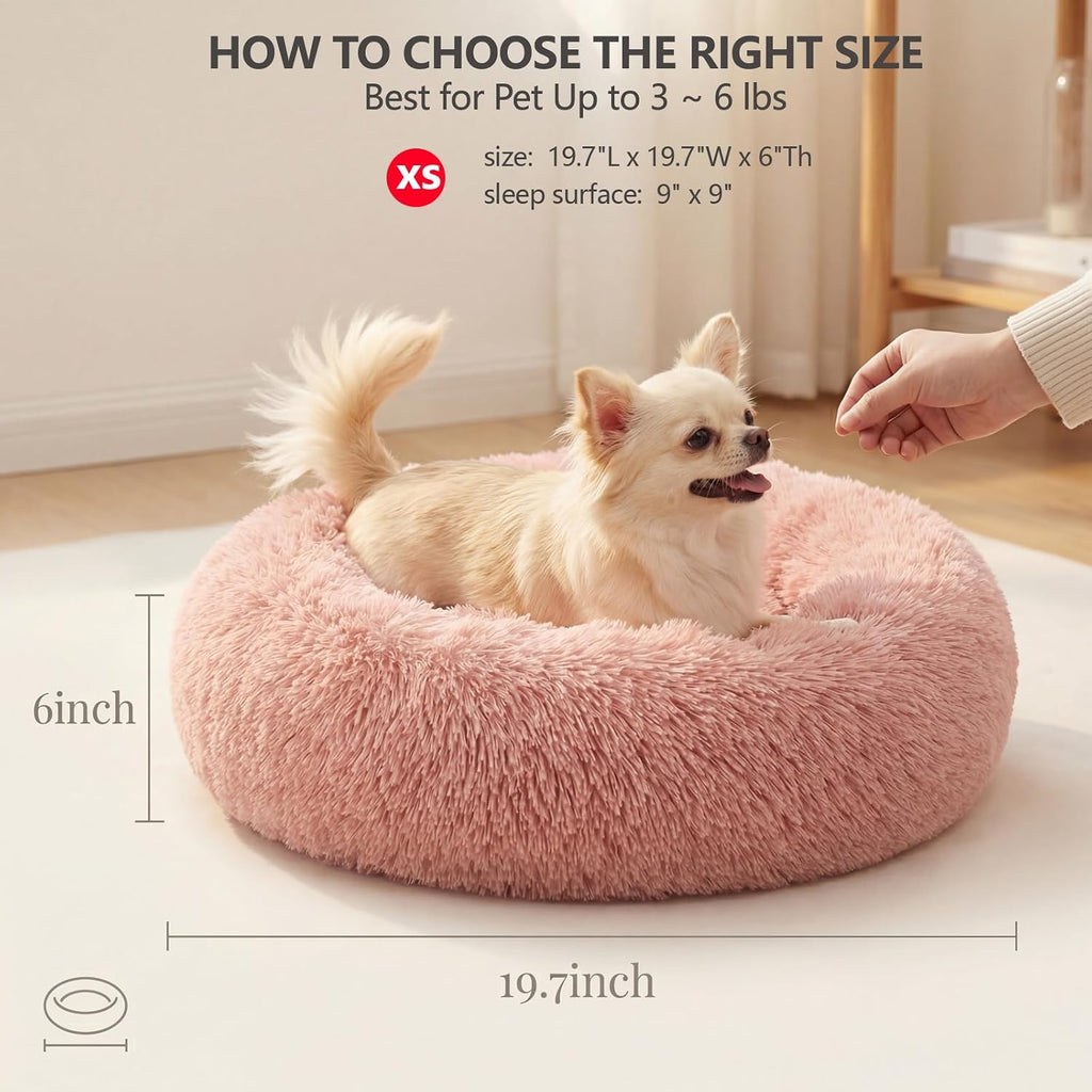 Small Dog Bed,Calming Donut Plush round Pet Bed