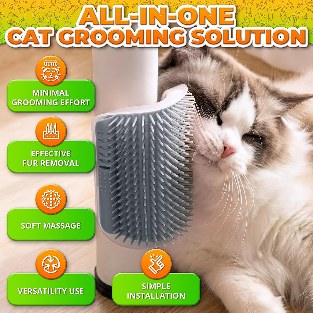 PawTovari PurrFresh™ Self-Grooming Cat Brush — Wall-Mounted Corner Scratcher