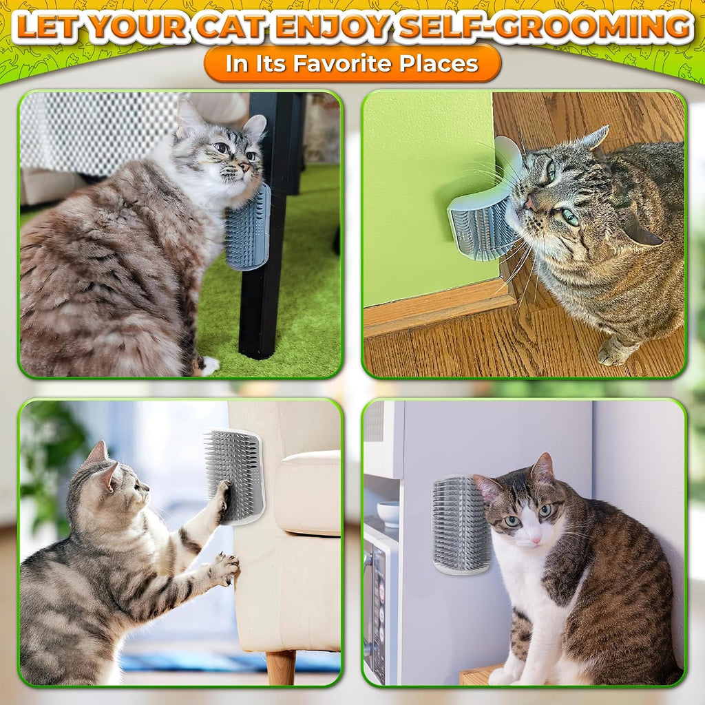 PawTovari PurrFresh™ Self-Grooming Cat Brush — Wall-Mounted Corner Scratcher