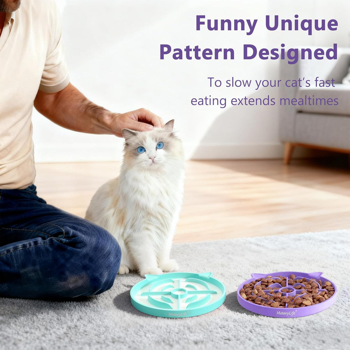 PawTovari PurrPortion™ — 2-Pack Cat Slow-Feeder Bowls