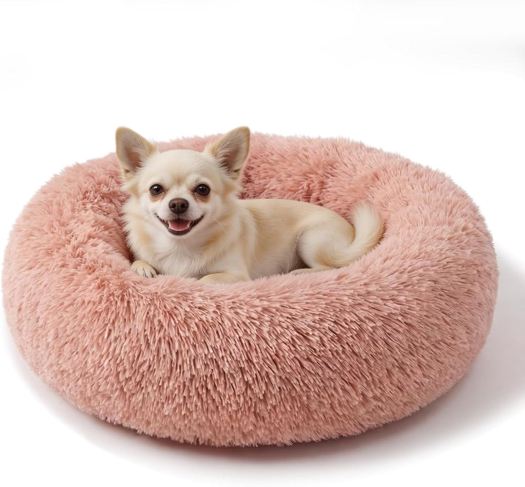 Small Dog Bed,Calming Donut Plush round Pet Bed