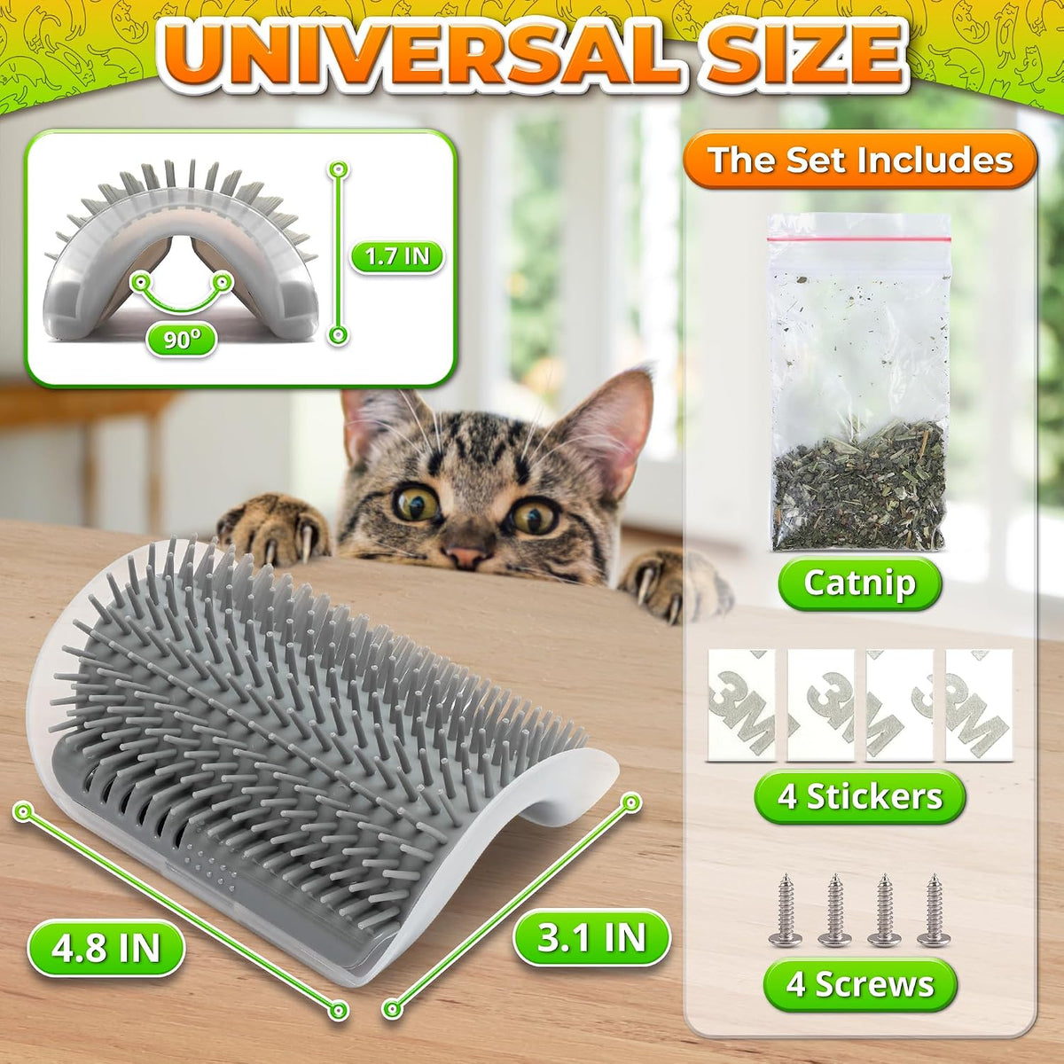 PawTovari PurrFresh™ Self-Grooming Cat Brush — Wall-Mounted Corner Scratcher