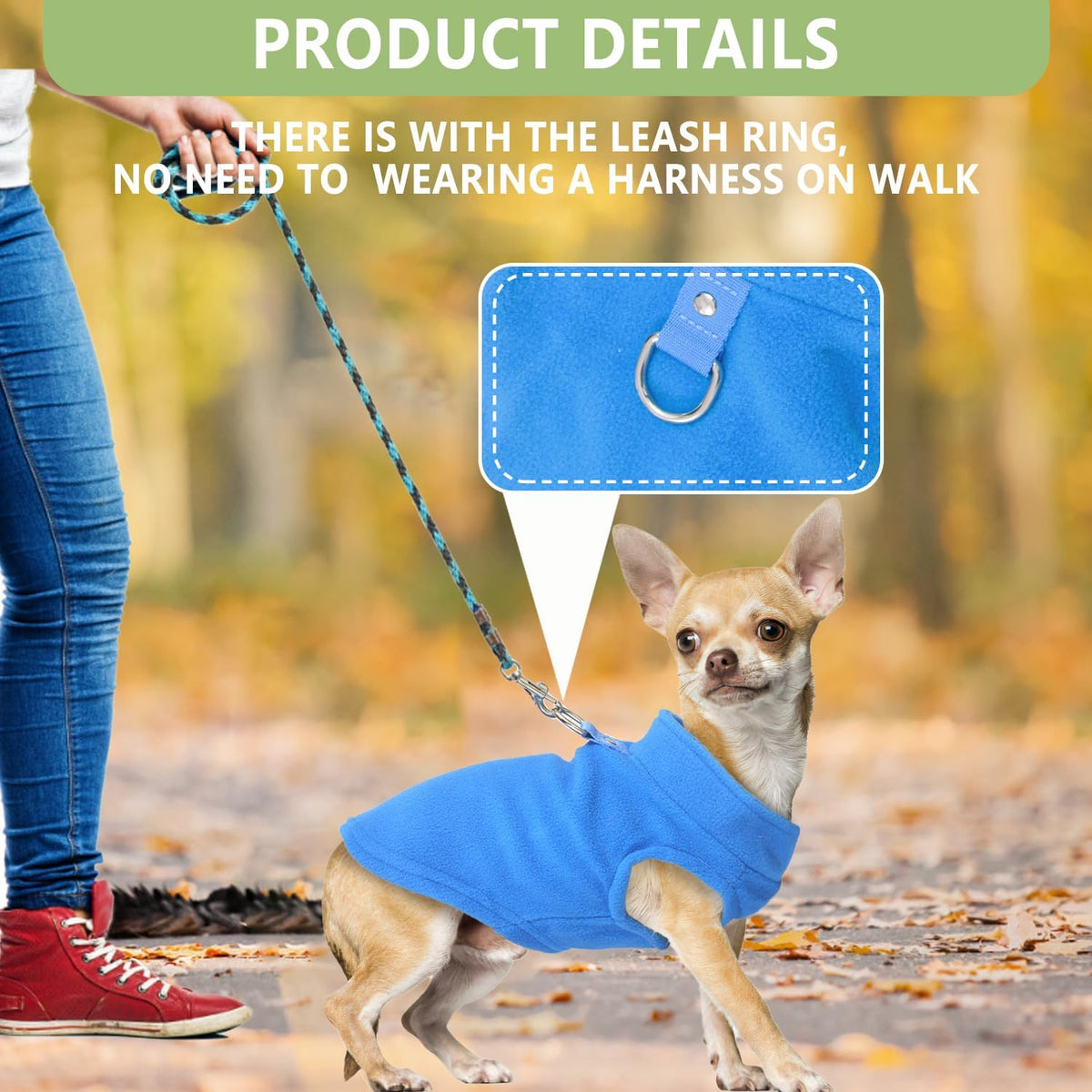 2 Pack Dog Sweater with Leash Ring, Warm Pet Sweater Thick Clothes Coat Fleece Dog Sweaters for Small Dogs Girl Boy Pullover Dog Jacket for Fall Winter